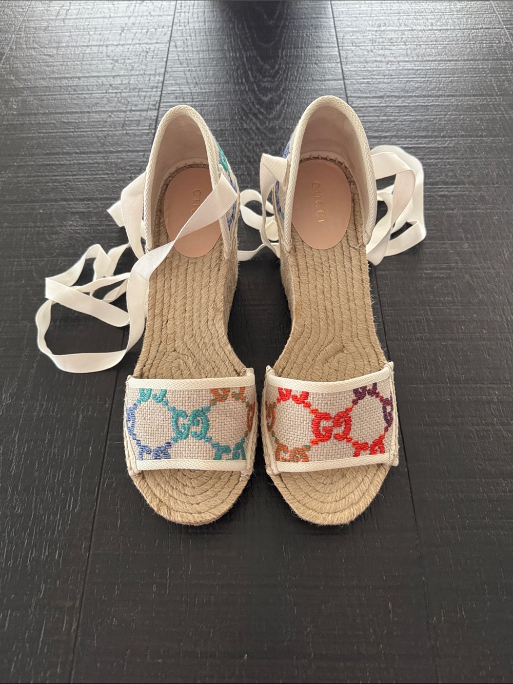 Gucci Multicolor GG Wedge Espadrilles